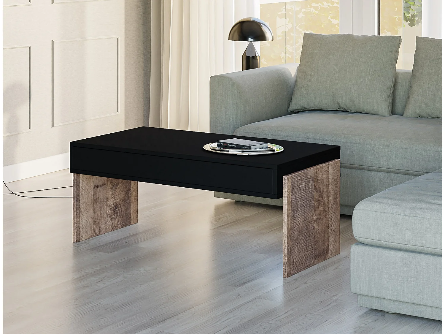 Zhara ława czarny/K354 Colonial Grange Oak