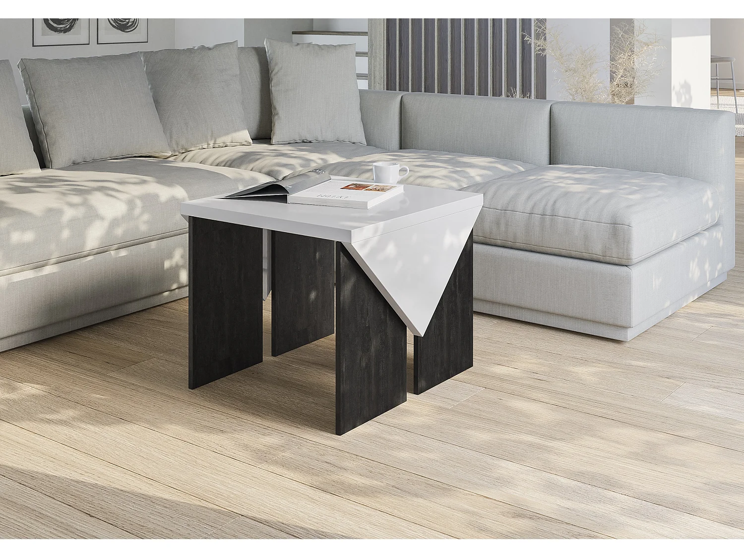 Trop mini ława biały połysk/K353 Charcoal Flow