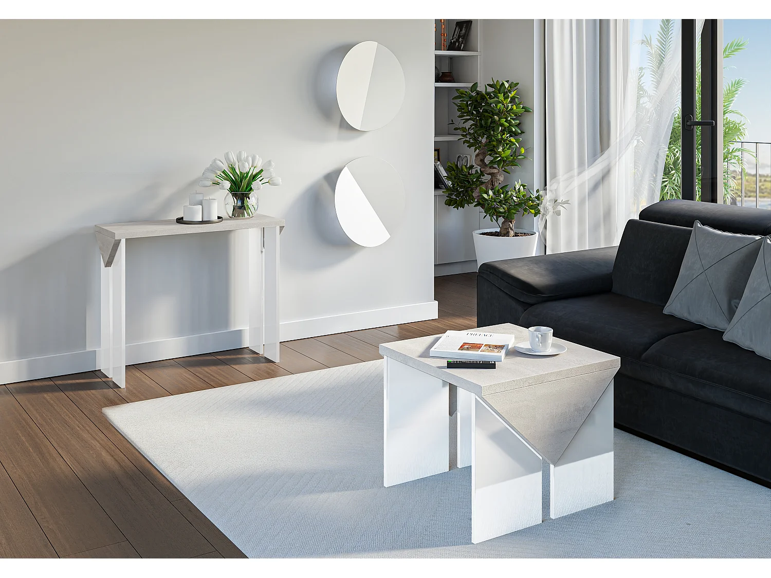 Trop ława K350 Concrete Flow/biały połysk