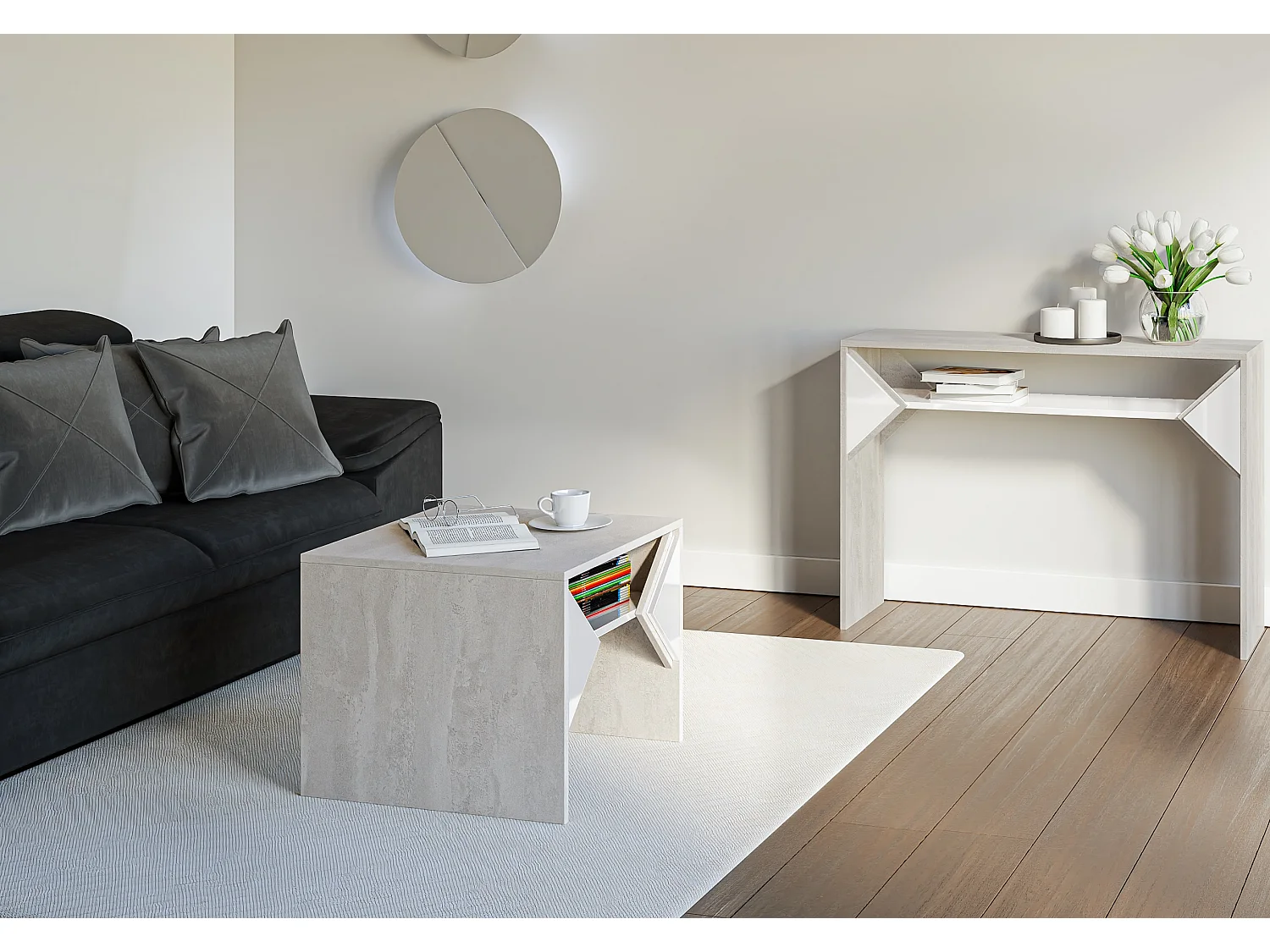 Tuffle ława K350 Concrete Flow/biały połysk