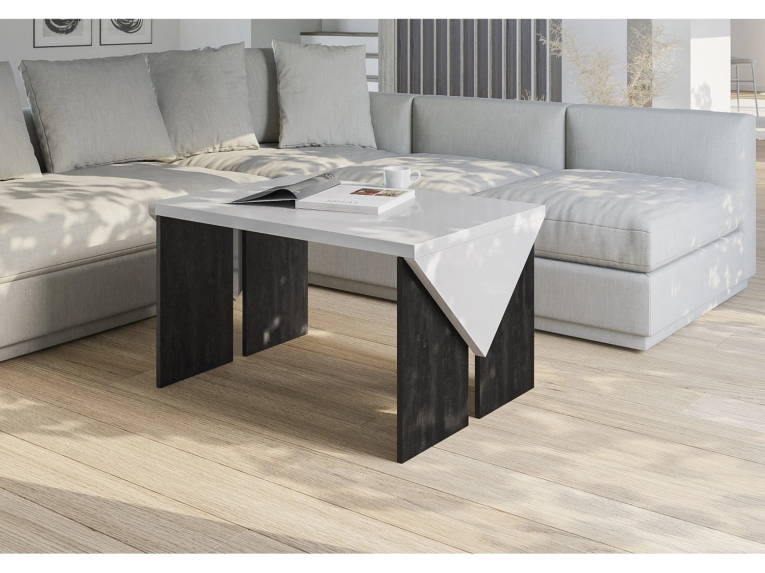 Trop ława biały połysk/K353 Charcoal Flow