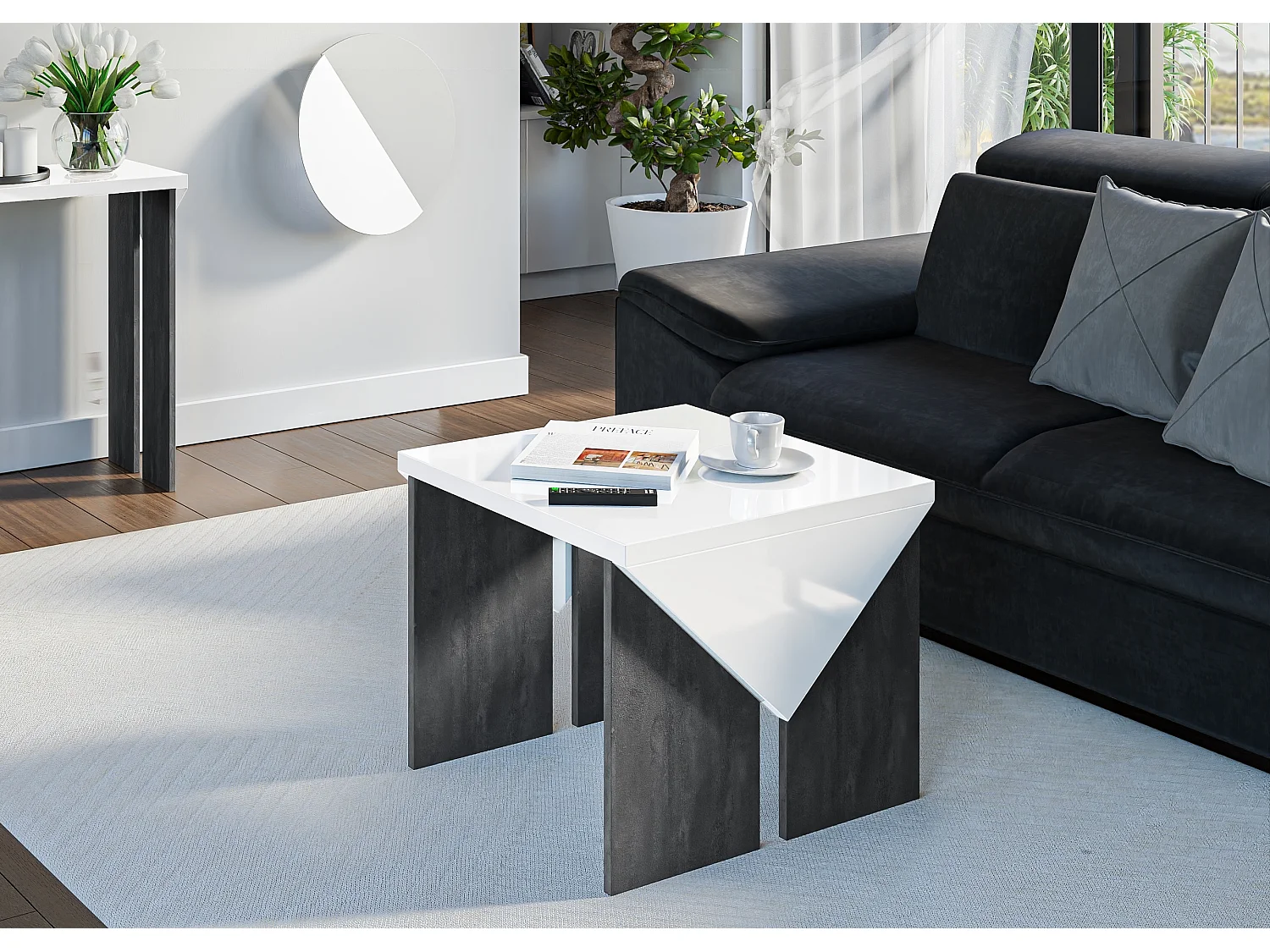 Trop ława biały połysk/K353 Charcoal Flow