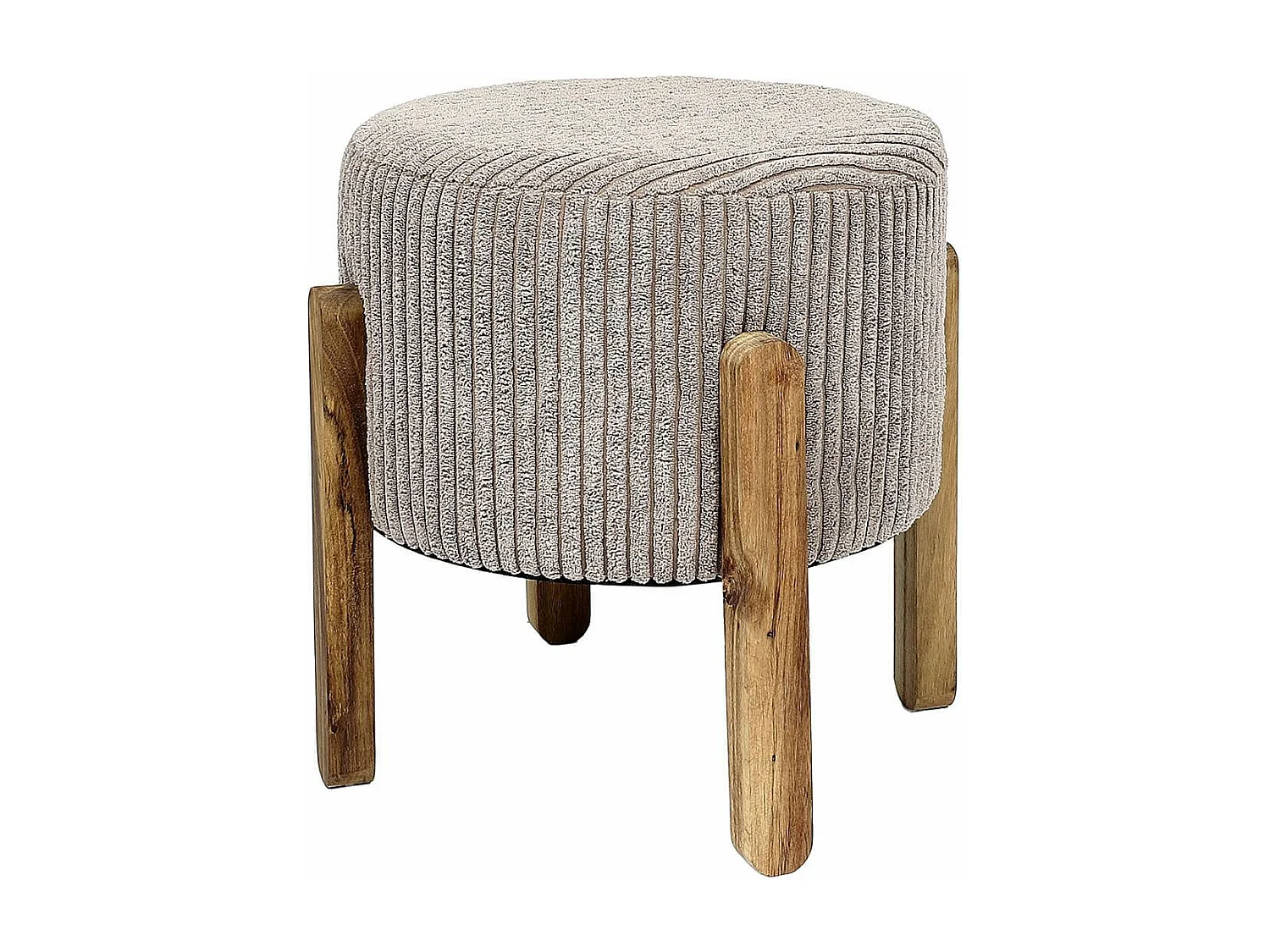 AMORY - Lot de 2 Tabourets en velours côtelé coloris taupe pieds en acacia