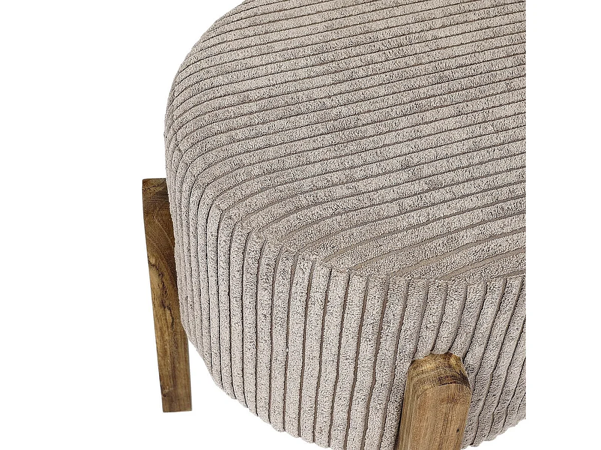 AMORY - Lot de 2 Tabourets en velours côtelé coloris taupe pieds en acacia