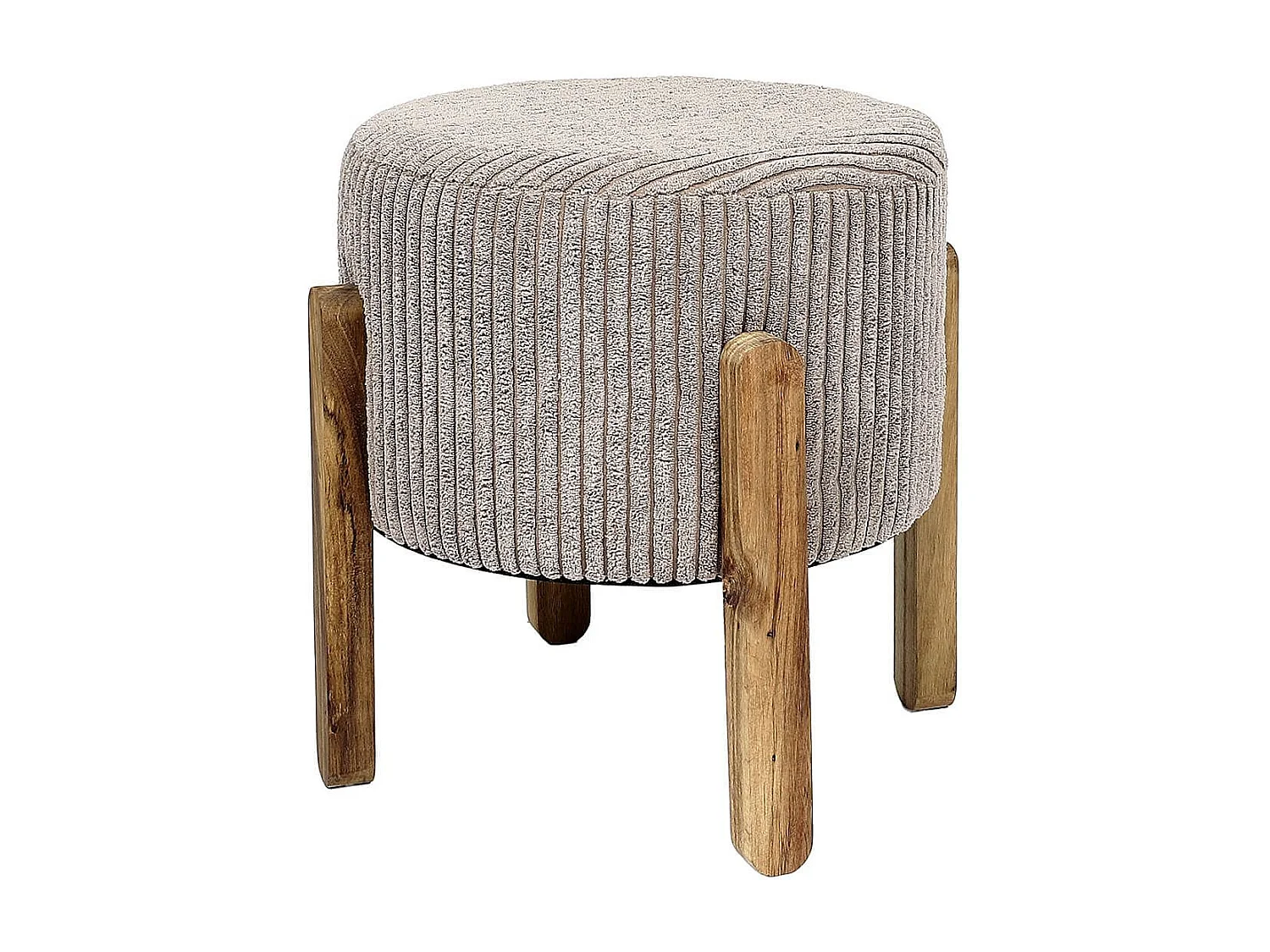 AMORY - Lot de 2 Tabourets en velours côtelé coloris taupe pieds en acacia