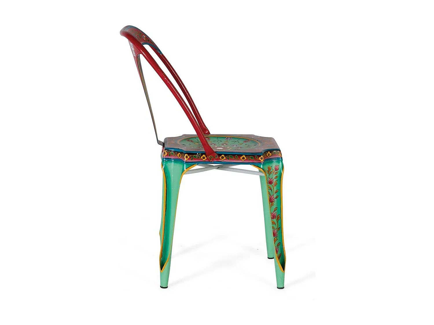 Lot de 2 chaises multicolores en métal peint à la main