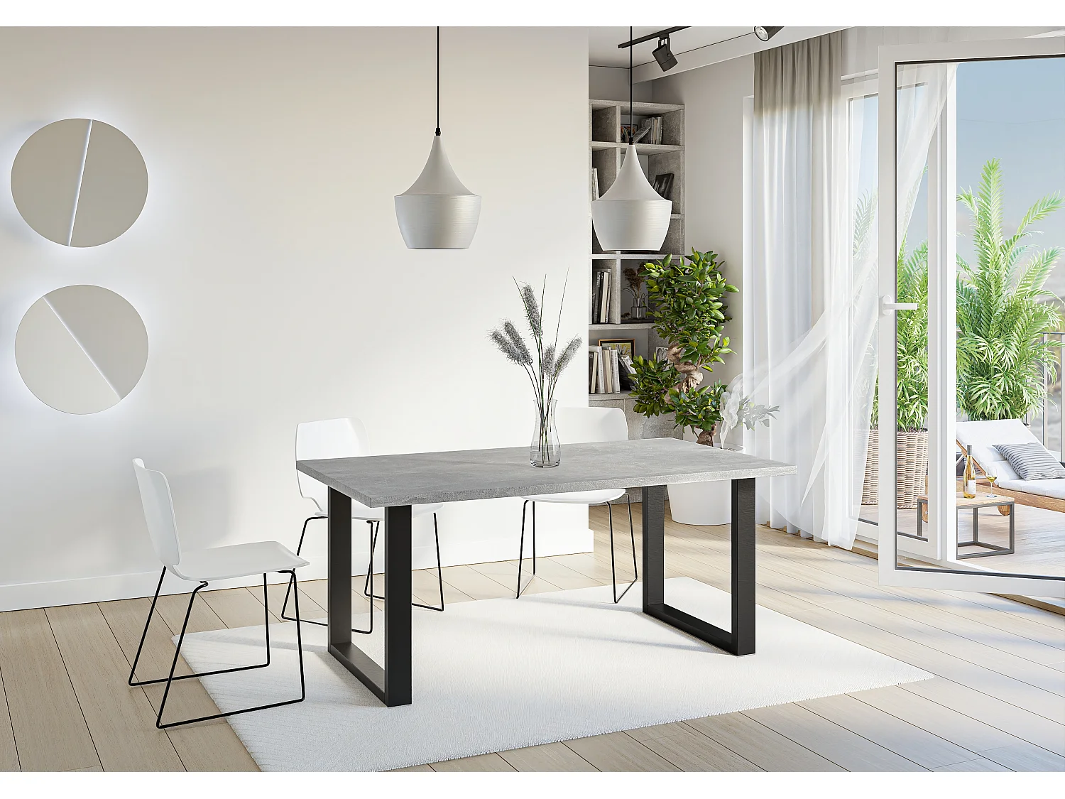 PROROOM FURNITURE - Brooky Table - Esstisch - Rechteckig - 160x90x75 cm - mit Schwarzen Metallbeinen in U-Form - für Esszimmer, Wohnzimmer, Salon - Grau/Steinoptik