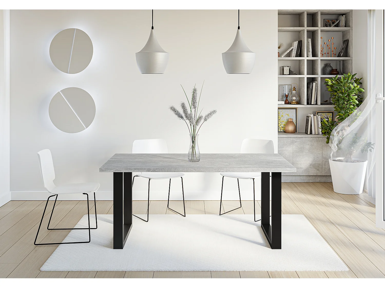 PROROOM FURNITURE - Brooky Table - Esstisch - Rechteckig - 160x90x75 cm - mit Schwarzen Metallbeinen in U-Form - für Esszimmer, Wohnzimmer, Salon - Grau/Steinoptik