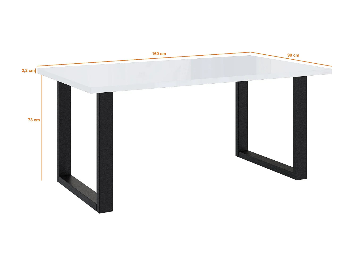 PROROOM FURNITURE - Brooky Table - Esstisch - Rechteckig - 160x90x75 cm - mit Schwarzen Metallbeinen in U-Form - für Esszimmer, Wohnzimmer, Salon - Grau/Steinoptik