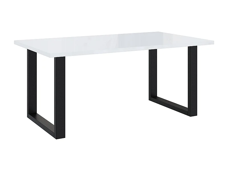 PROROOM FURNITURE - Brooky Table - Esstisch - Rechteckig - 160x90x75 cm - mit Schwarzen Metallbeinen in U-Form - für Esszimmer, Wohnzimmer, Salon - Weiß Glanz