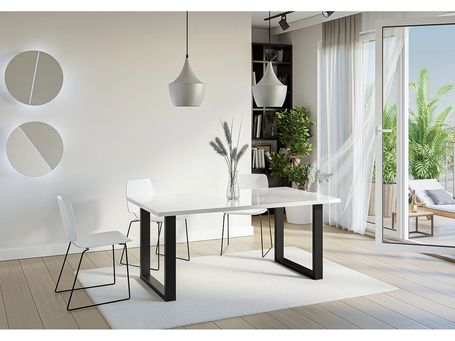 Brooky stół biały połysk, noga U