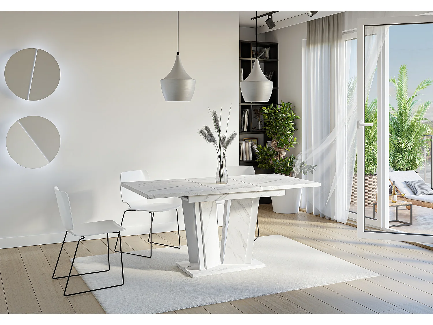 PROROOM FURNITURE - Dora 2 - Esstisch Ausziehbar auf 160 cm - 120x80x75 cm - Esszimmertisch - Tisch für Esszimmer, Wohnzimmer - Ausziehtisch - Bianco Marmor Weiß