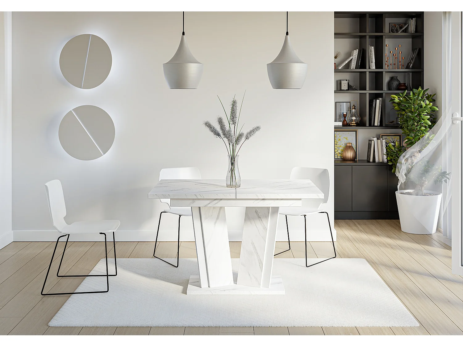 PROROOM FURNITURE - Dora 2 - Esstisch Ausziehbar auf 160 cm - 120x80x75 cm - Esszimmertisch - Tisch für Esszimmer, Wohnzimmer - Ausziehtisch - Bianco Marmor Weiß