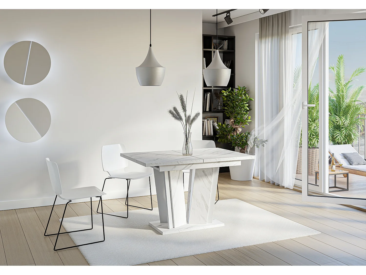 PROROOM FURNITURE - Dora 2 - Esstisch Ausziehbar auf 160 cm - 120x80x75 cm - Esszimmertisch - Tisch für Esszimmer, Wohnzimmer - Ausziehtisch - Bianco Marmor Weiß