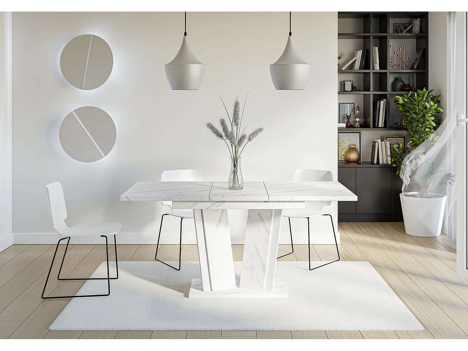 PROROOM FURNITURE - Dora 2 - Esstisch Ausziehbar auf 160 cm - 120x80x75 cm - Esszimmertisch - Tisch für Esszimmer, Wohnzimmer - Ausziehtisch - Bianco Marmor Weiß