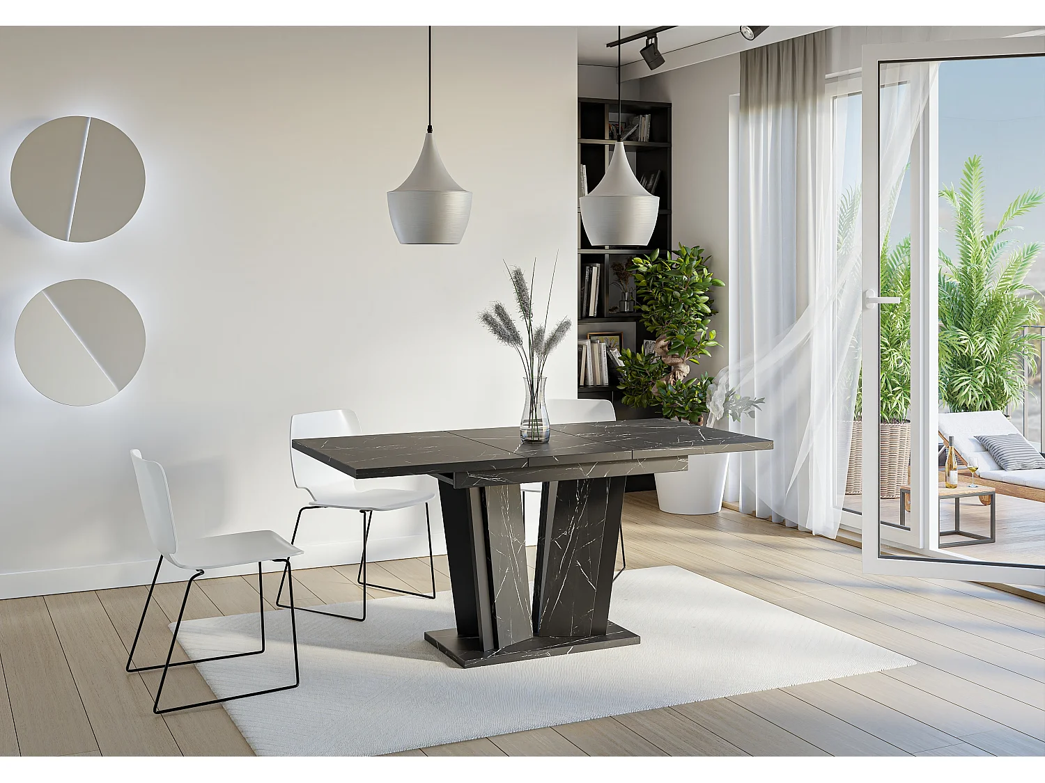 PROROOM FURNITURE - Dora 2 - Esstisch Ausziehbar auf 160 cm- 120x80x75 cm- Esszimmertisch- Tisch für Esszimmer, Wohnzimmer- Ausziehtisch- Weiß Hochglanz Betonoptik