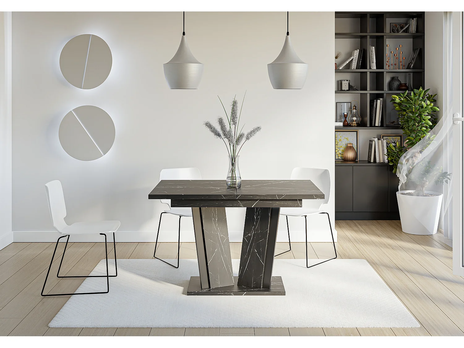 PROROOM FURNITURE - Dora 2 - Esstisch Ausziehbar auf 160 cm- 120x80x75 cm- Esszimmertisch- Tisch für Esszimmer, Wohnzimmer- Ausziehtisch- Weiß Hochglanz Betonoptik