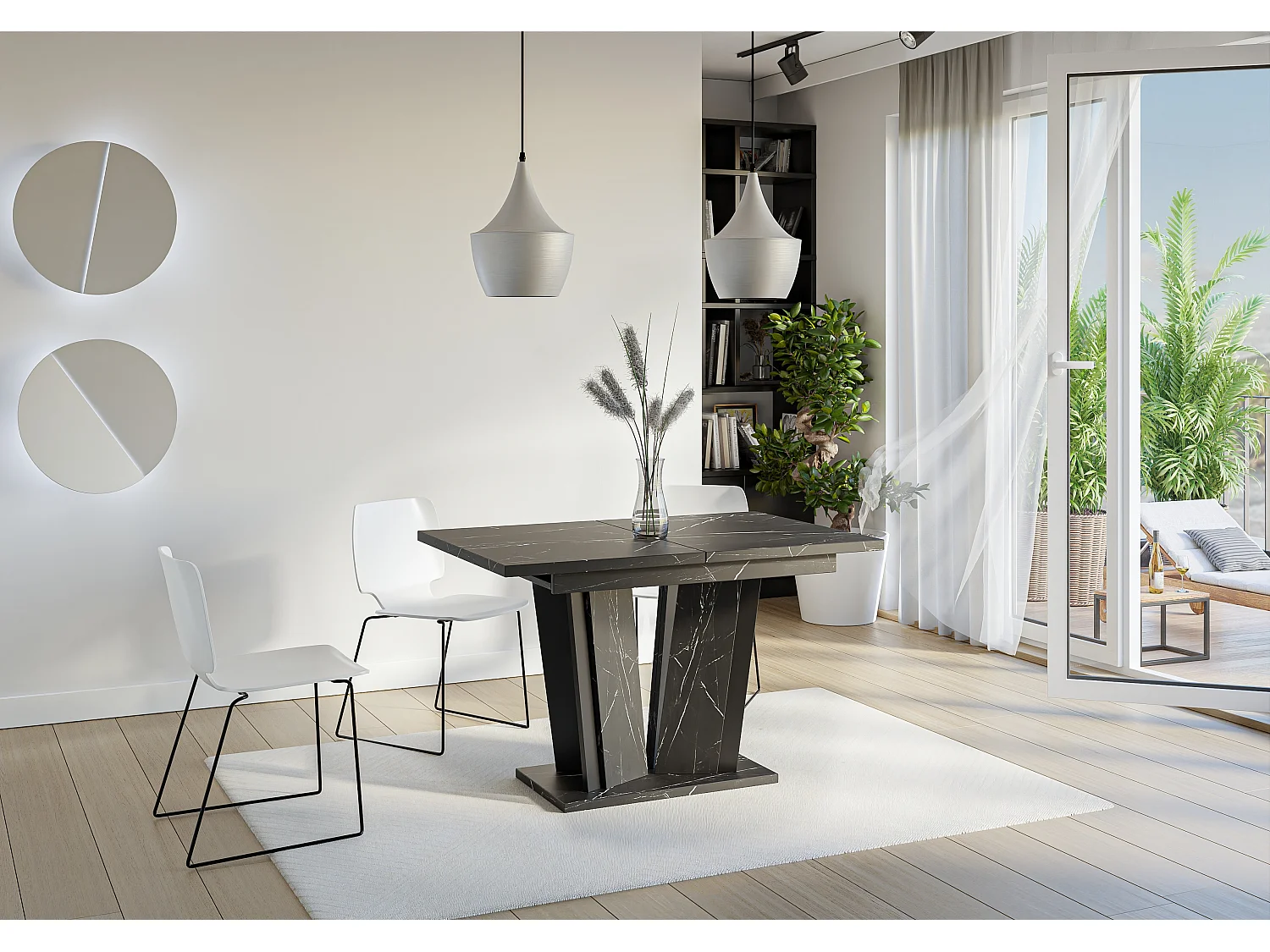 PROROOM FURNITURE - Dora 2 - Esstisch Ausziehbar auf 160 cm- 120x80x75 cm- Esszimmertisch- Tisch für Esszimmer, Wohnzimmer- Ausziehtisch- Weiß Hochglanz Betonoptik