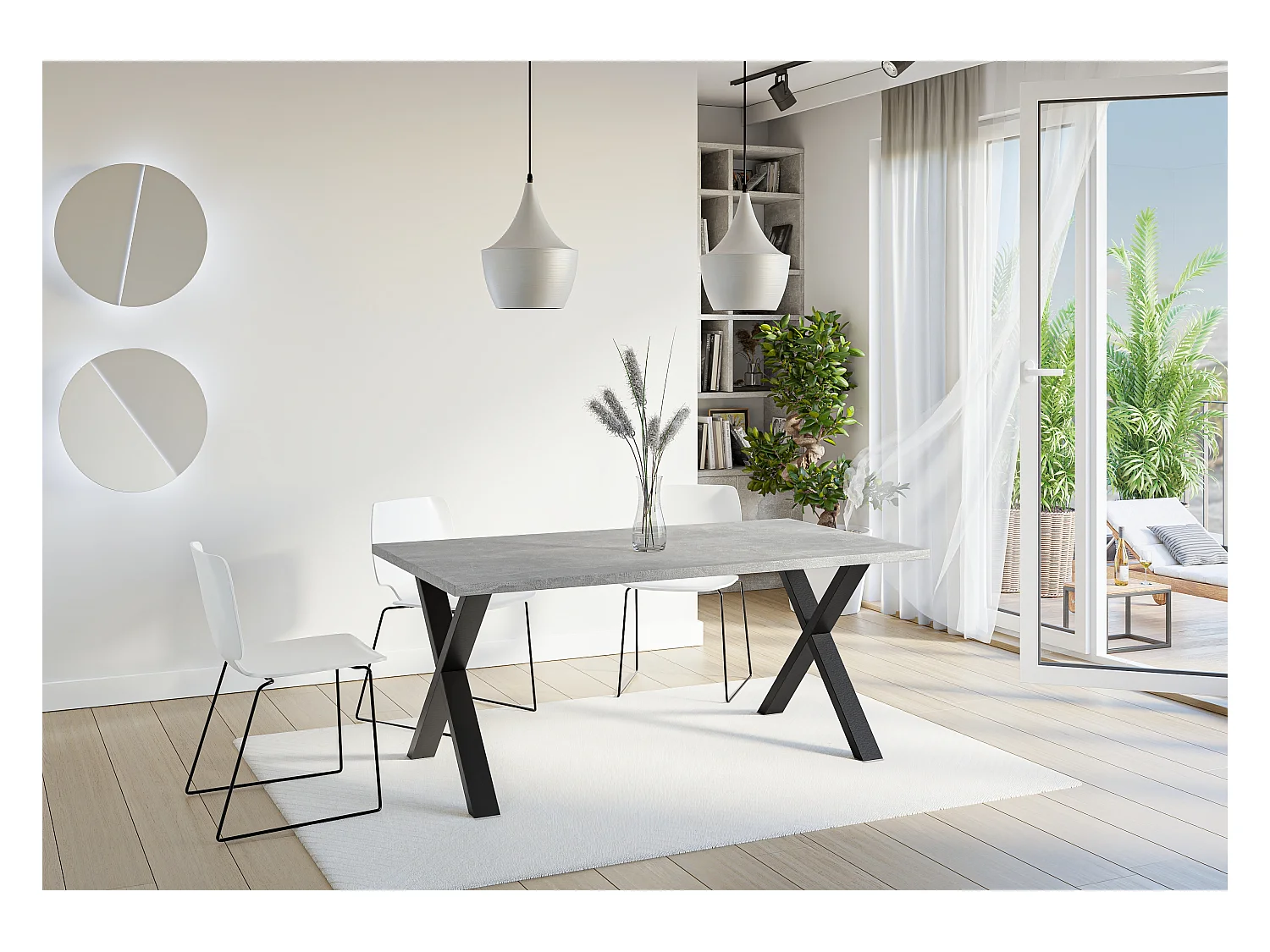 PROROOM FURNITURE - Brooky Table - Esstisch - Rechteckig - 160x90x75 cm - mit Schwarzen Metallbeinen in X-Form - für Esszimmer, Wohnzimmer, Salon - Steinoptik