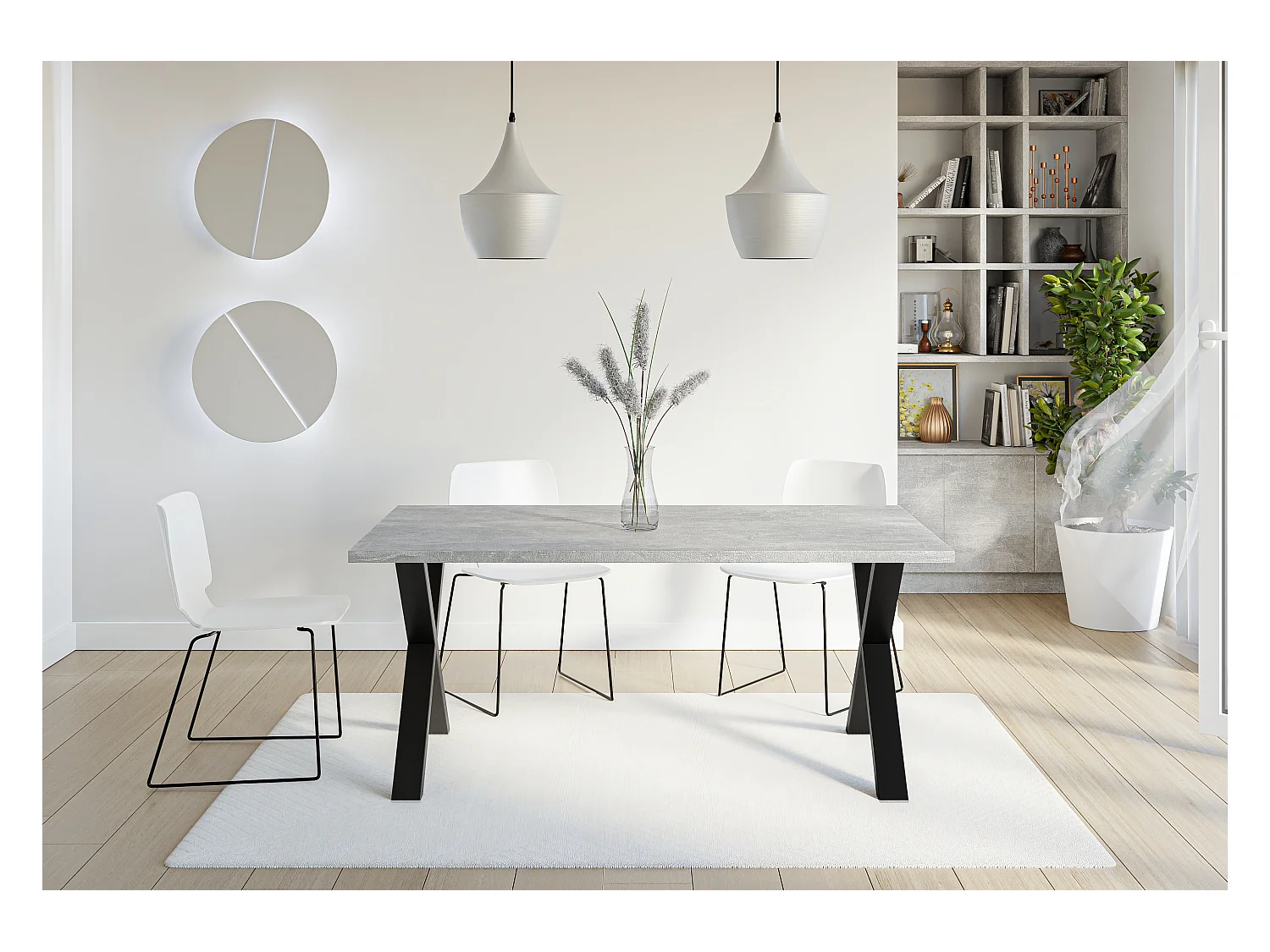PROROOM FURNITURE - Brooky Table - Esstisch - Rechteckig - 160x90x75 cm - mit Schwarzen Metallbeinen in X-Form - für Esszimmer, Wohnzimmer, Salon - Steinoptik