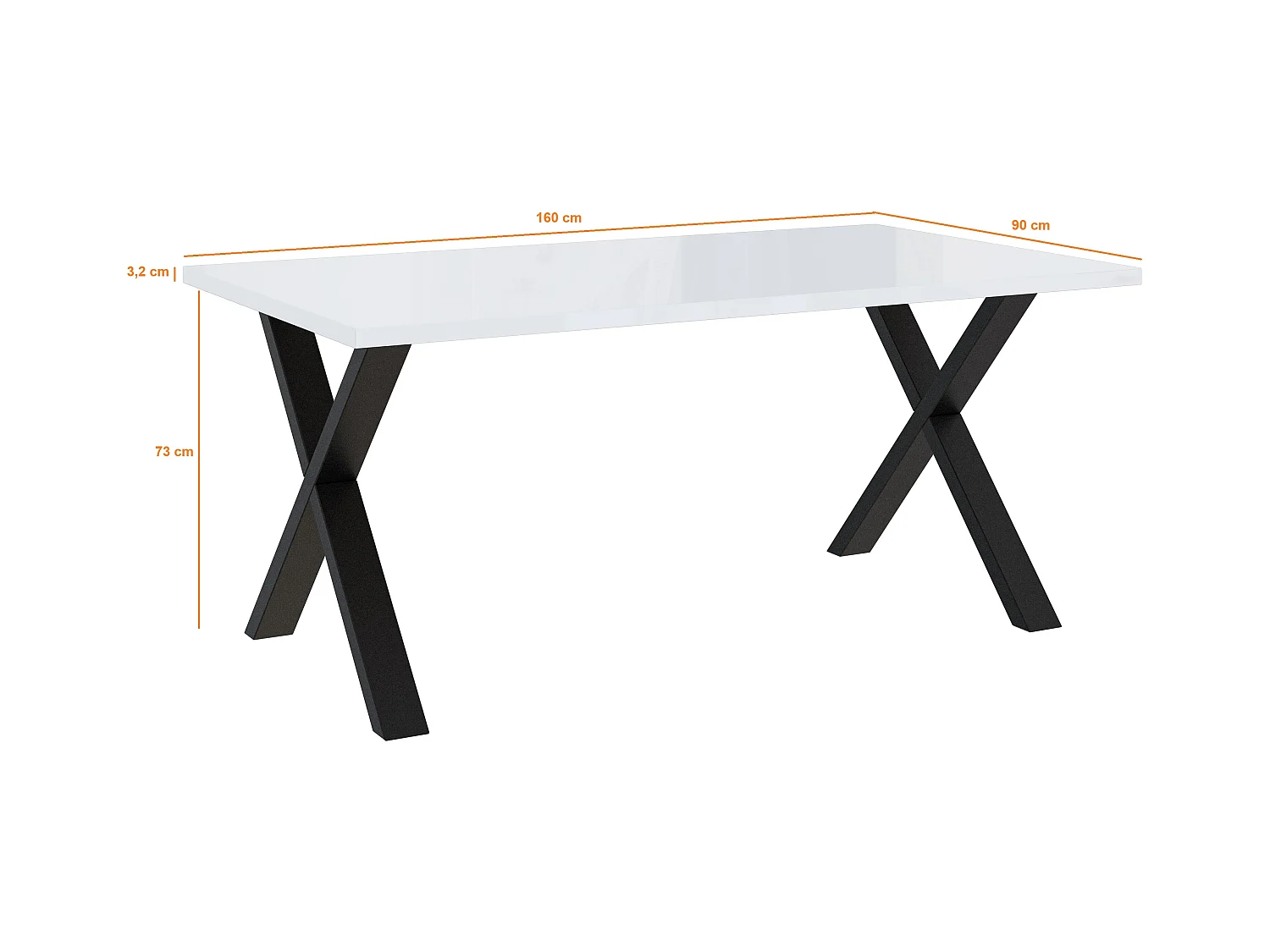 PROROOM FURNITURE - Brooky Table - Esstisch - Rechteckig - 160x90x75 cm - mit Schwarzen Metallbeinen in X-Form - für Esszimmer, Wohnzimmer, Salon - Steinoptik