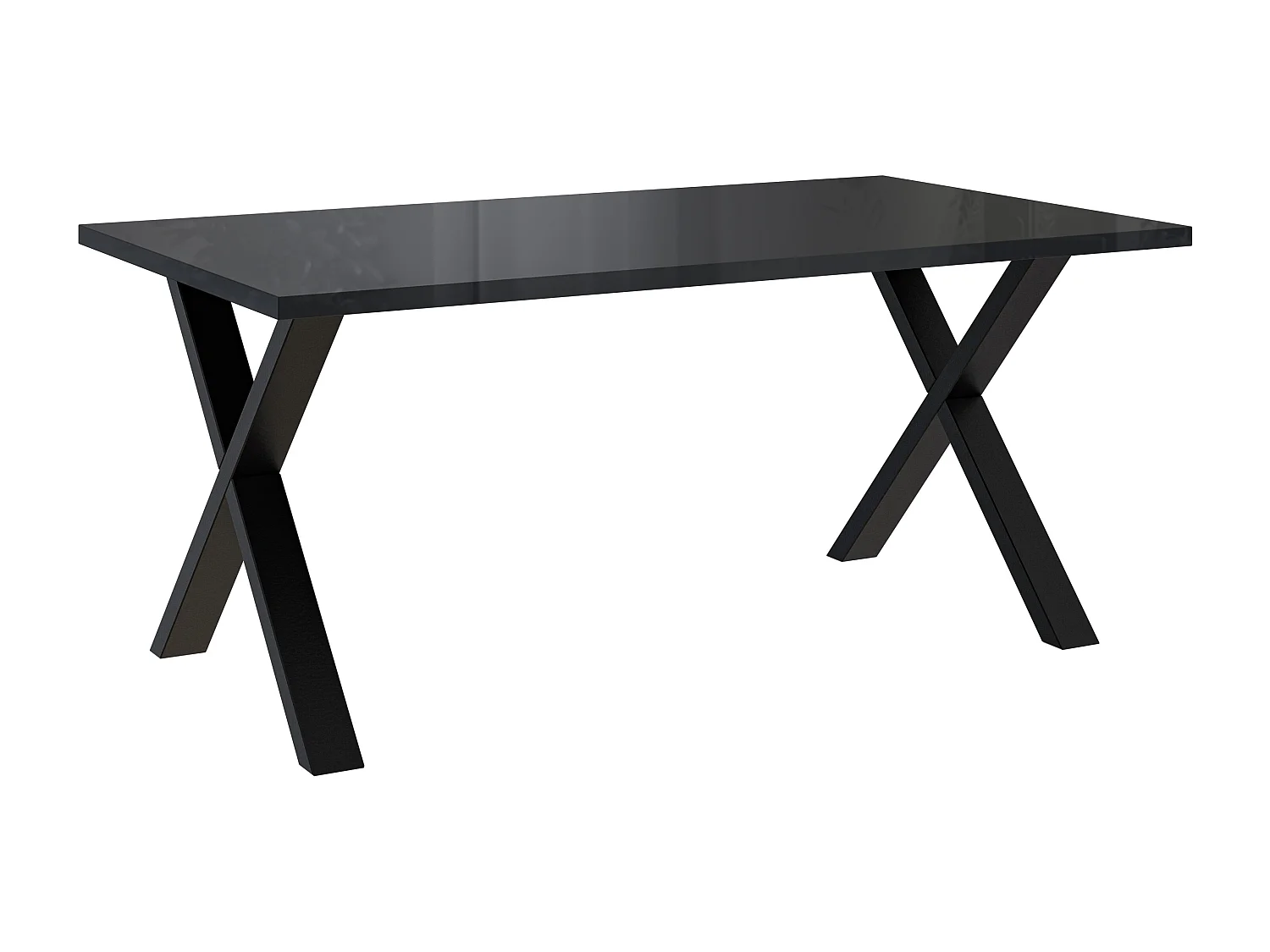 PROROOM FURNITURE - Brooky Table - Esstisch - Rechteckig - 160x90x75 cm - mit Schwarzen Metallbeinen in X-Form - für Esszimmer, Wohnzimmer, Salon - Schwarz Glanz