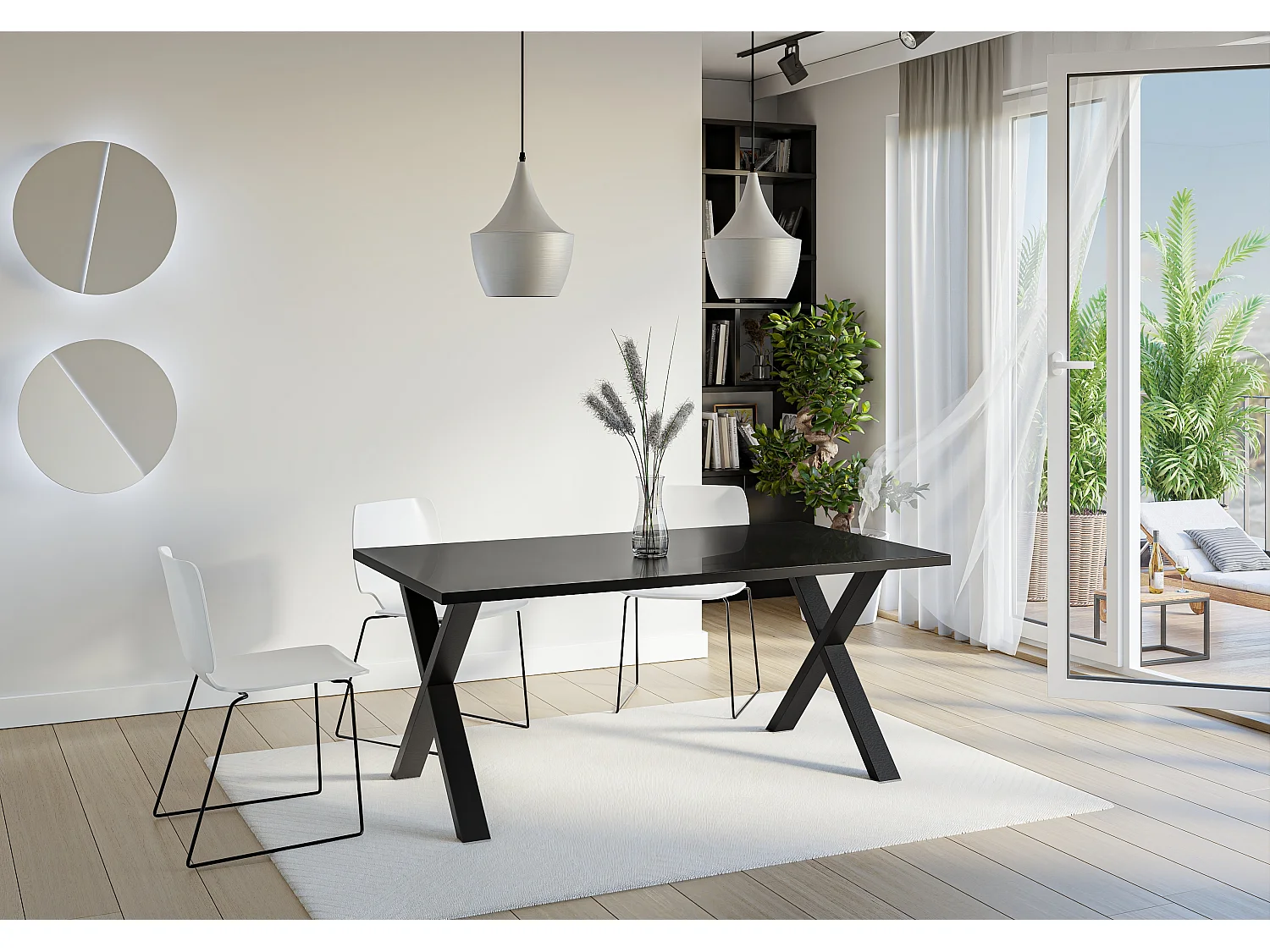 PROROOM FURNITURE - Brooky Table - Esstisch - Rechteckig - 160x90x75 cm - mit Schwarzen Metallbeinen in X-Form - für Esszimmer, Wohnzimmer, Salon - Schwarz Glanz