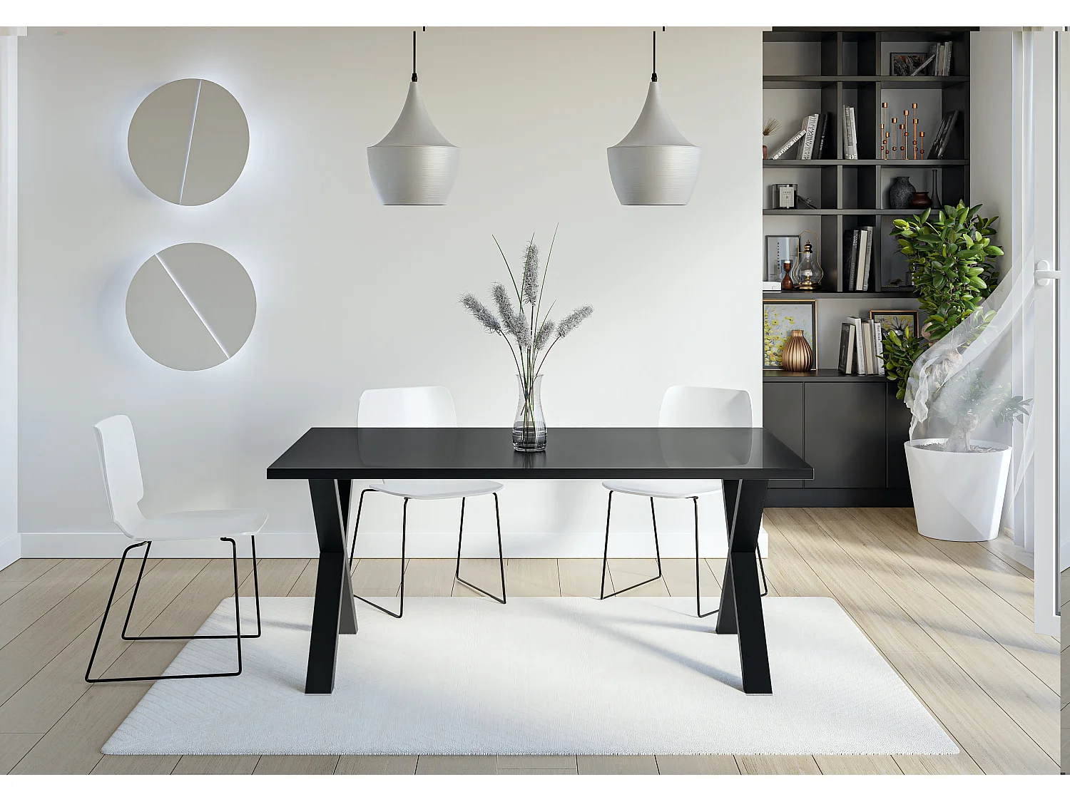PROROOM FURNITURE - Brooky Table - Esstisch - Rechteckig - 160x90x75 cm - mit Schwarzen Metallbeinen in X-Form - für Esszimmer, Wohnzimmer, Salon - Schwarz Glanz