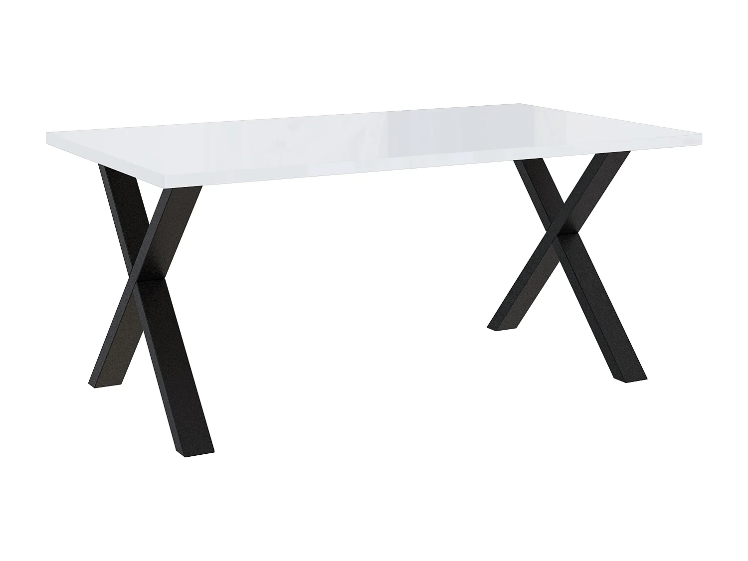 PROROOM FURNITURE - Brooky Table - Esstisch - Rechteckig - 160x90x75 cm - mit Schwarzen Metallbeinen in X-Form - für Esszimmer, Wohnzimmer, Salon - Weiß Glanz