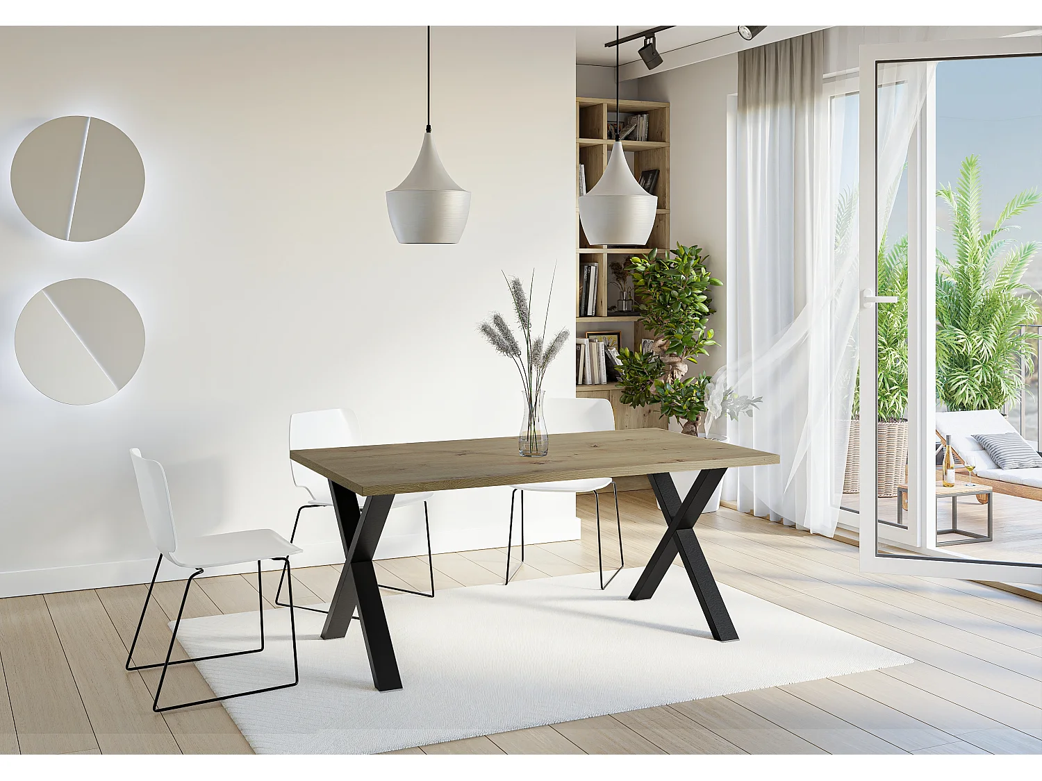 PROROOM FURNITURE - Brooky Table - Esstisch - Rechteckig - 160x90x75 cm - mit Schwarzen Metallbeinen in X-Form - für Esszimmer, Wohnzimmer, Salon - Holzoptik
