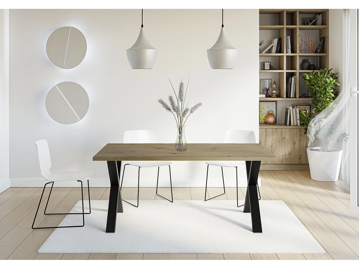 PROROOM FURNITURE - Brooky Table - Esstisch - Rechteckig - 160x90x75 cm - mit Schwarzen Metallbeinen in X-Form - für Esszimmer, Wohnzimmer, Salon - Holzoptik