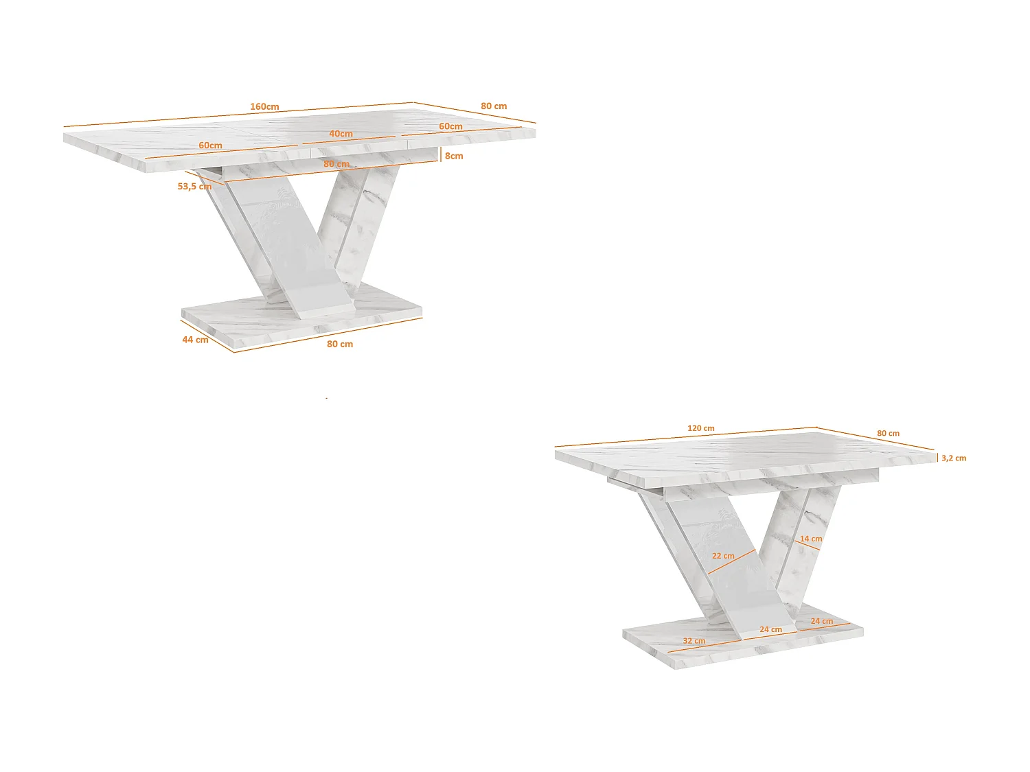 Dubaj stół biały marmur biały połysk