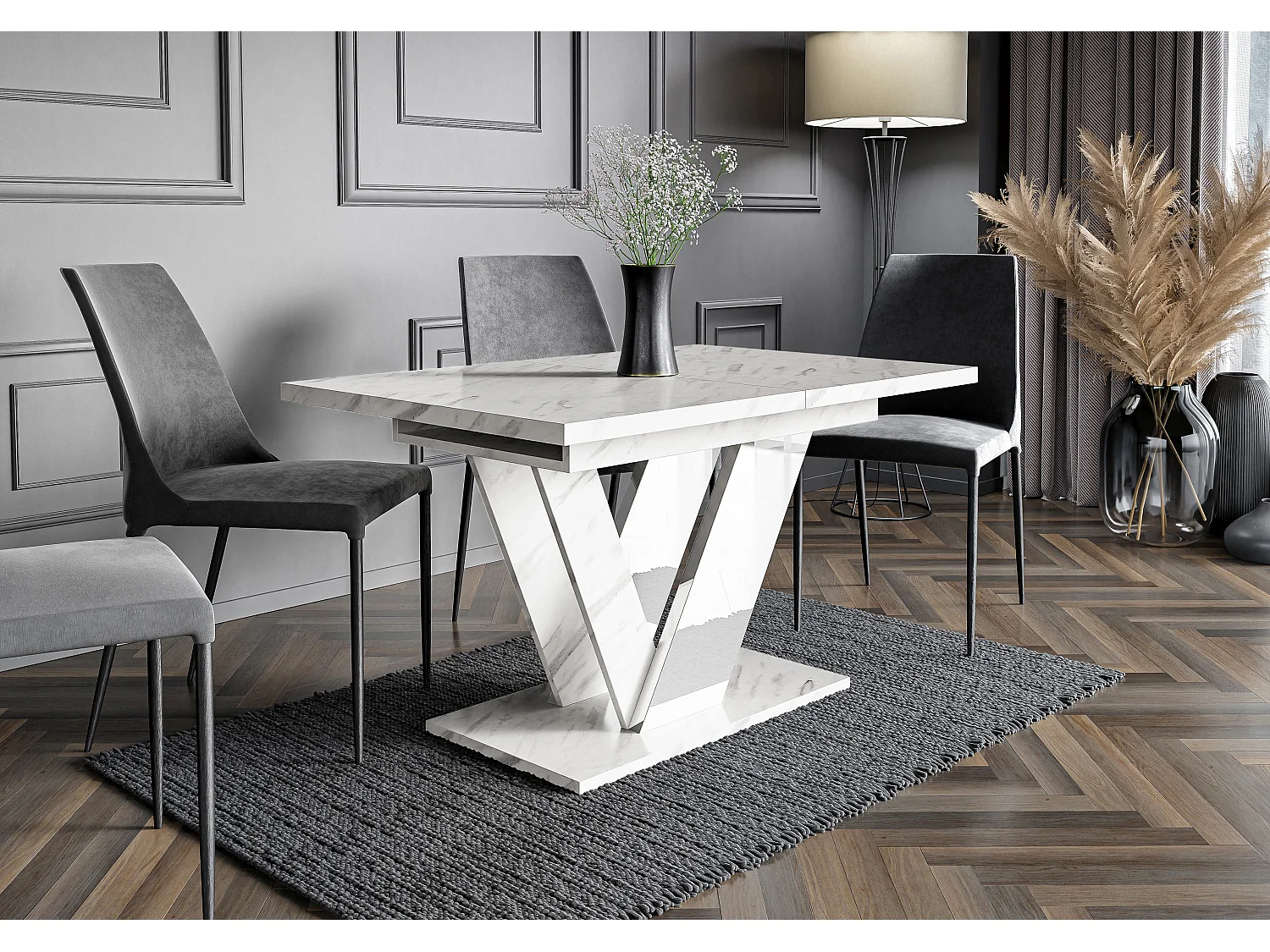 Dubaj stół biały marmur biały połysk