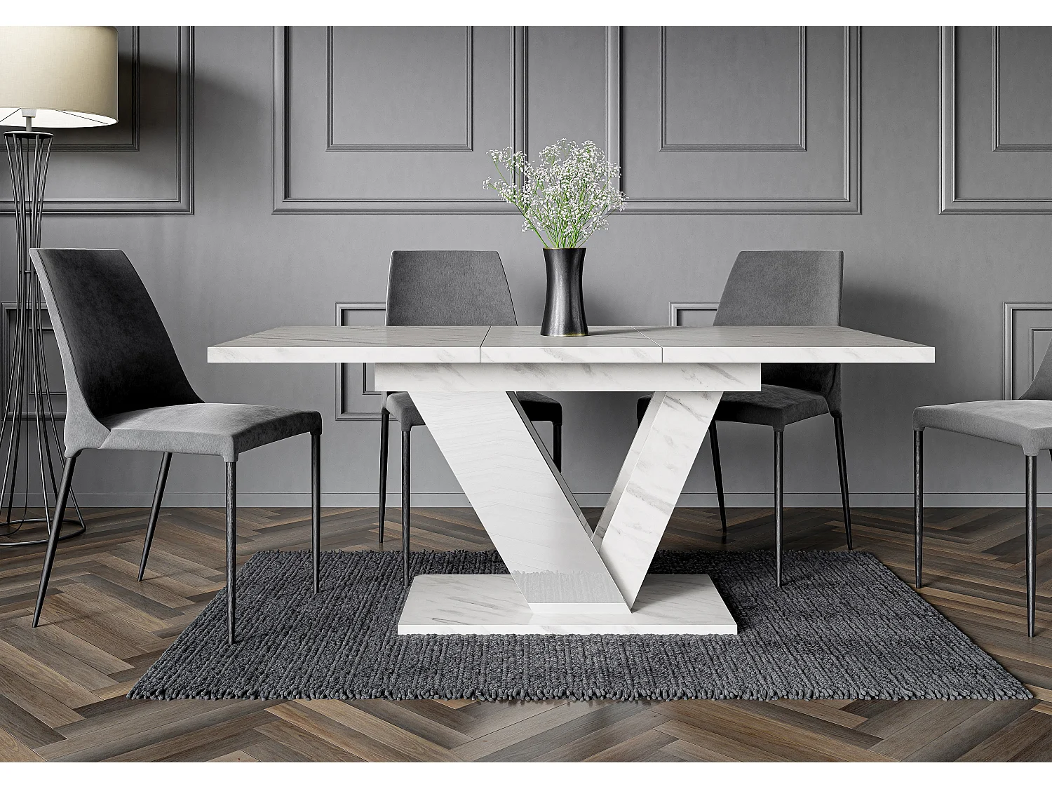 Dubaj stół biały marmur biały połysk