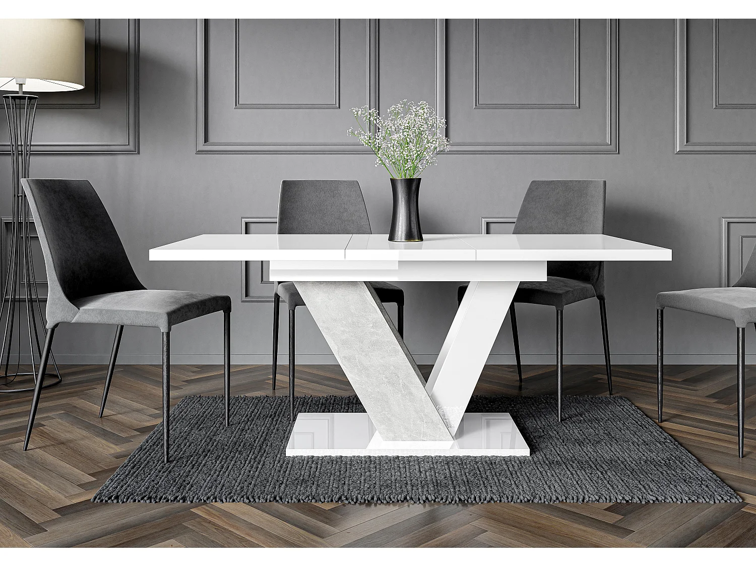 Dubaj stół biały połysk beton