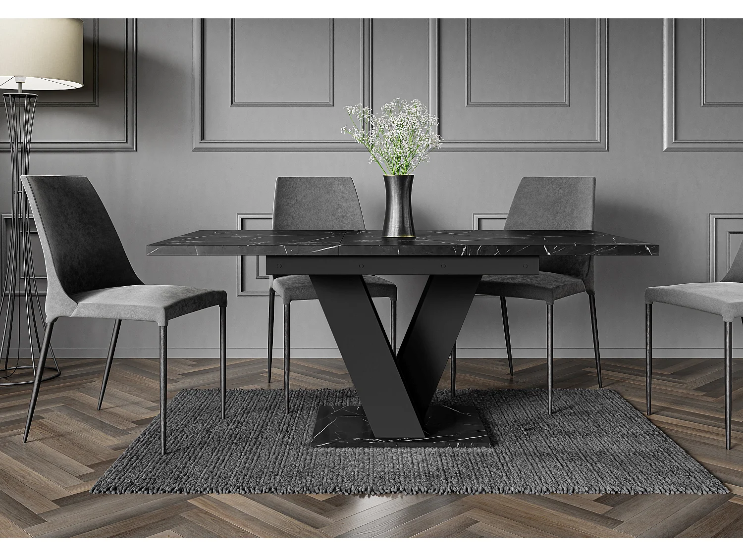 Schwarzer Marmor-Effekt Moderner ausziehbarer Küchentisch 120-160x80Masiv Royal