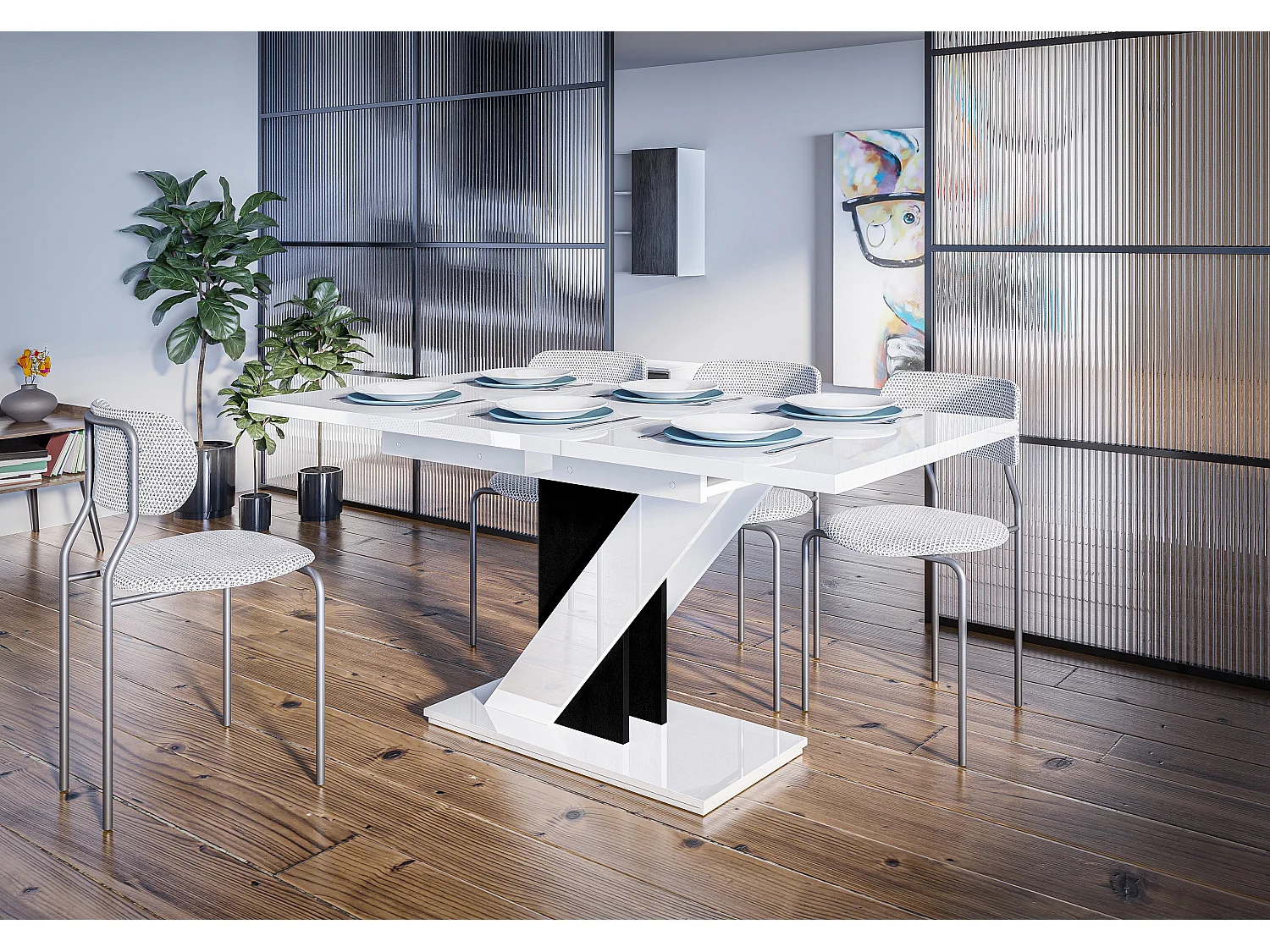 Mavea stół biały połysk czarny połysk