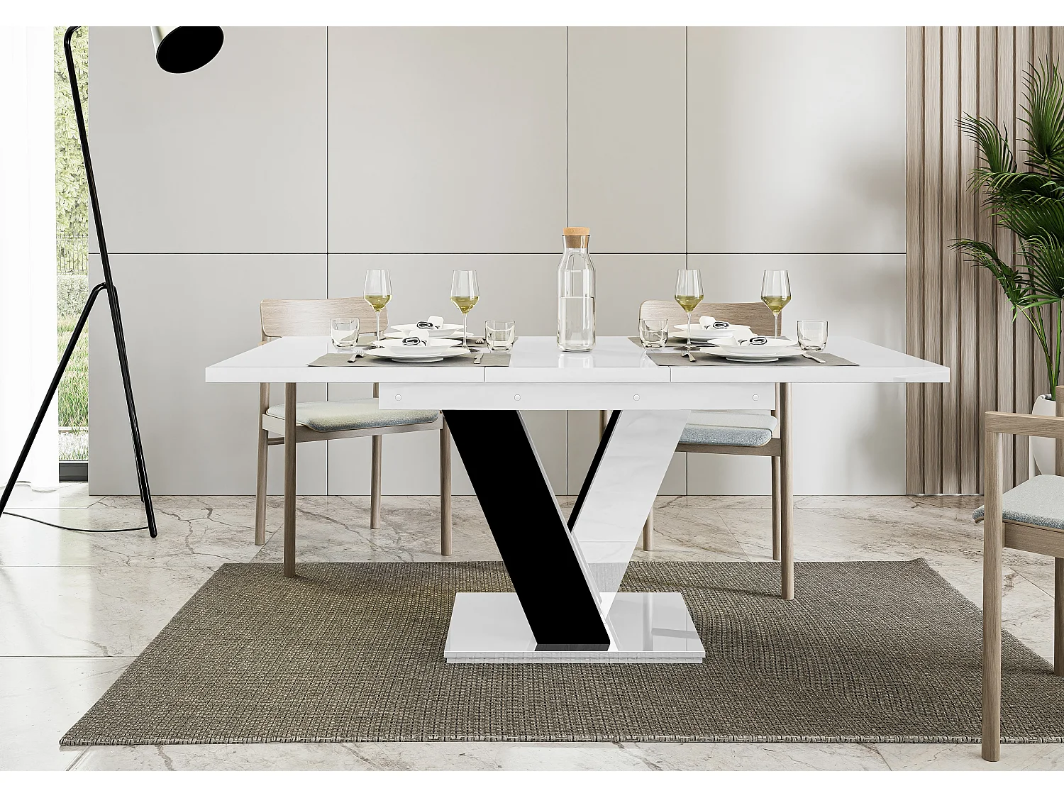 Malvi stół biały połysk czarny połysk