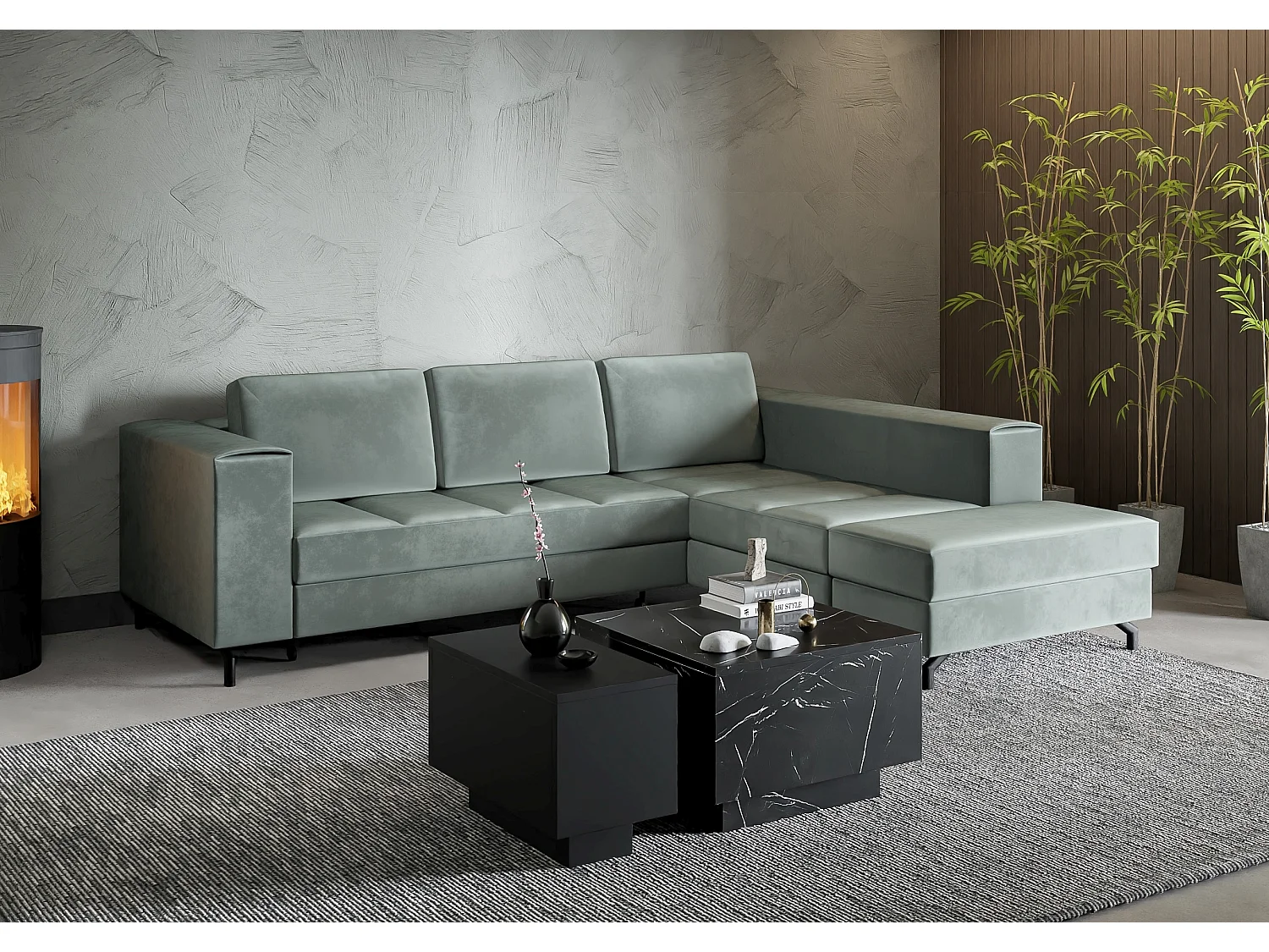 PROROOM FURNITURE - Couchtisch - Moon - Sofatisch 30x60 cm - Kaffeetisch mit Stauraum - Kleiner Tisch für Wohnzimmer - Modern Coffee Table (Schwarz)