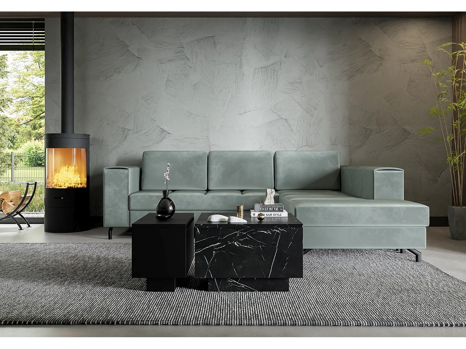 PROROOM FURNITURE - Couchtisch - Moon - Sofatisch 30x60 cm - Kaffeetisch mit Stauraum - Kleiner Tisch für Wohnzimmer - Modern Coffee Table (Schwarz)