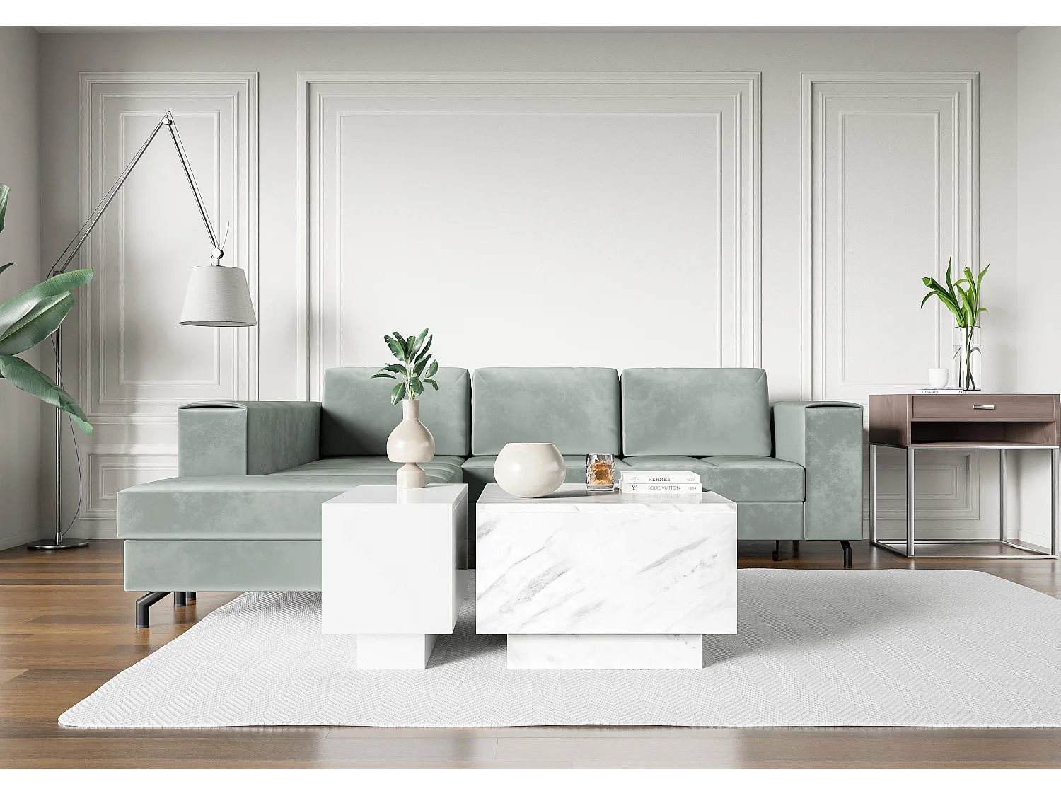 PROROOM FURNITURE - Couchtisch - Moon - Sofatisch 30x60 cm - Kaffeetisch mit Stauraum - Kleiner Tisch für Wohnzimmer - Modern Coffee Table (Weiß Hochglanz)