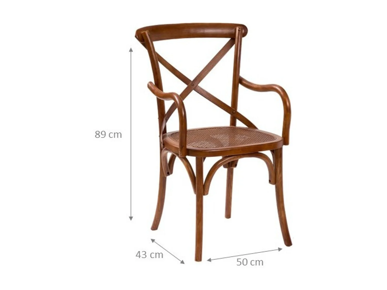 BISCOTTINI Fauteuil Bistrot en Canne de Vienne - Fauteuil Finition Noyer Antique - Chaise avec Assise en Canne pour Salle à Manger et Cuisine - 50x43x89cm