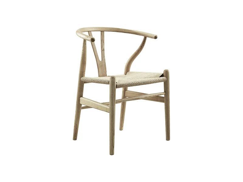 Chaise en frêne naturel et assise en corde en fibre naturelle Ponka