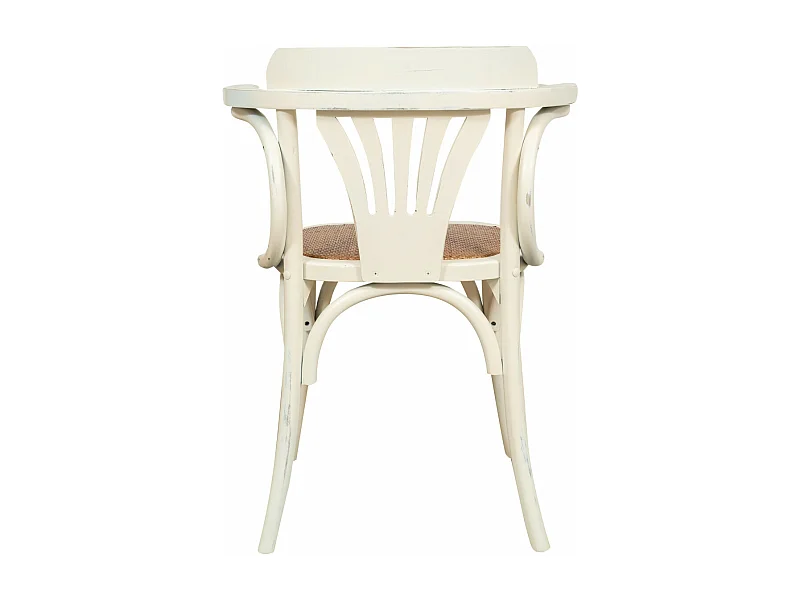 BISCOTTINI Fauteuil Harmonie – Bois de frêne massif avec finition blanche et assise en rotin viennois vintage - Bistro - Salon – 45 x 42 x 77 cm