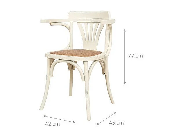 BISCOTTINI Fauteuil Harmonie – Bois de frêne massif avec finition blanche et assise en rotin viennois vintage - Bistro - Salon – 45 x 42 x 77 cm