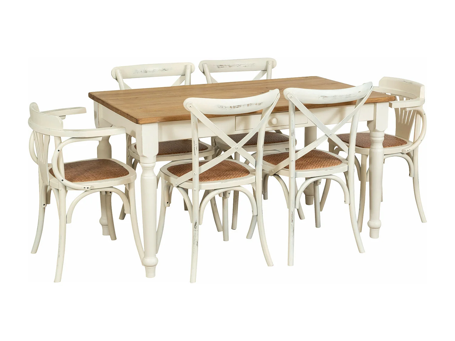 BISCOTTINI Fauteuil Harmonie – Bois de frêne massif avec finition blanche et assise en rotin viennois vintage - Bistro - Salon – 45 x 42 x 77 cm