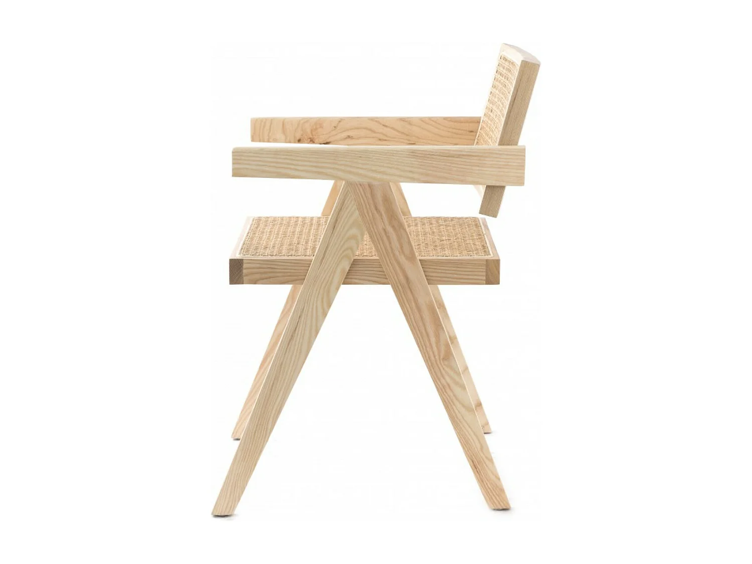 Chaise en bois de Frêne et rotin Landas - Style vintage avec accoudoirs-Couleur Naturel