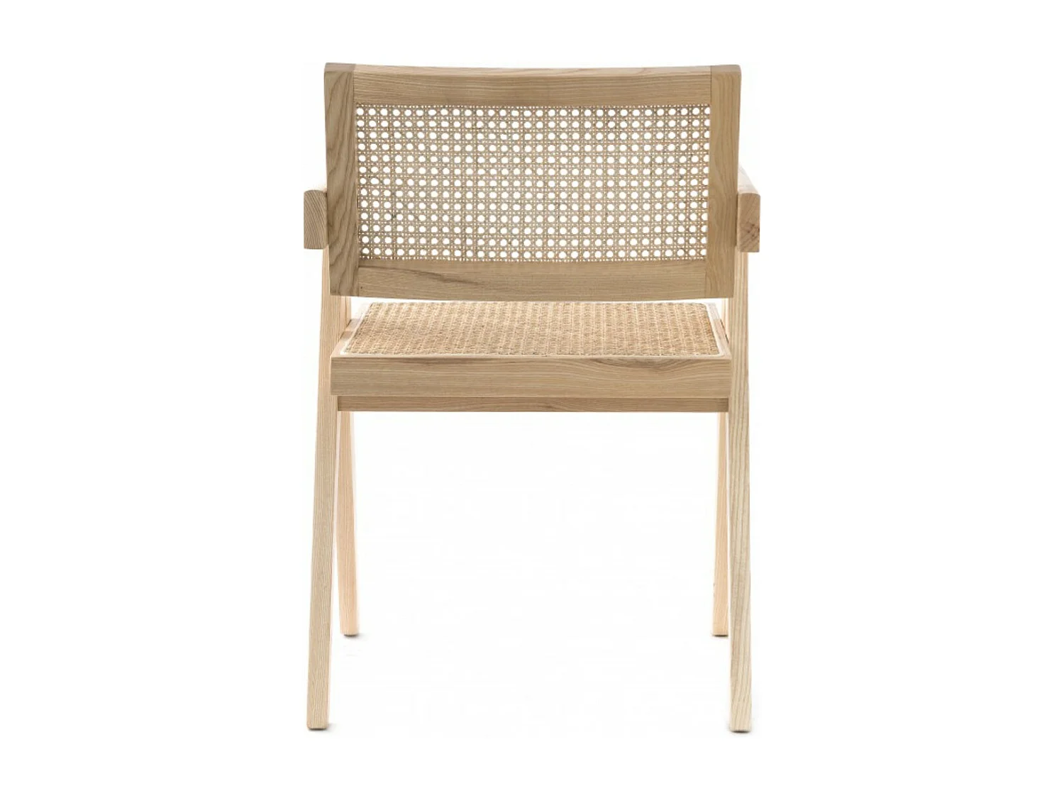 Chaise en bois de Frêne et rotin Landas - Style vintage avec accoudoirs-Couleur Naturel