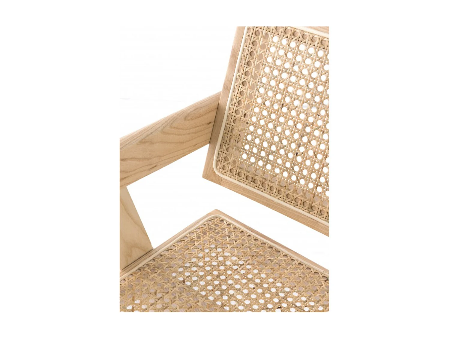 Chaise en bois de Frêne et rotin Landas - Style vintage avec accoudoirs-Couleur Naturel