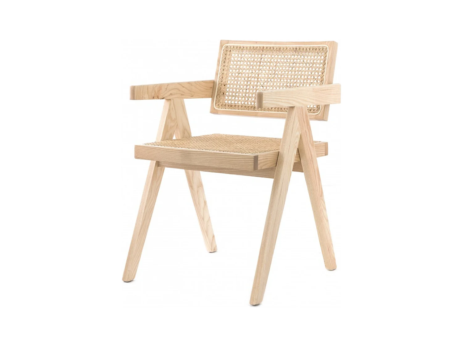 Chaise en bois de Frêne et rotin Landas - Style vintage avec accoudoirs-Couleur Naturel